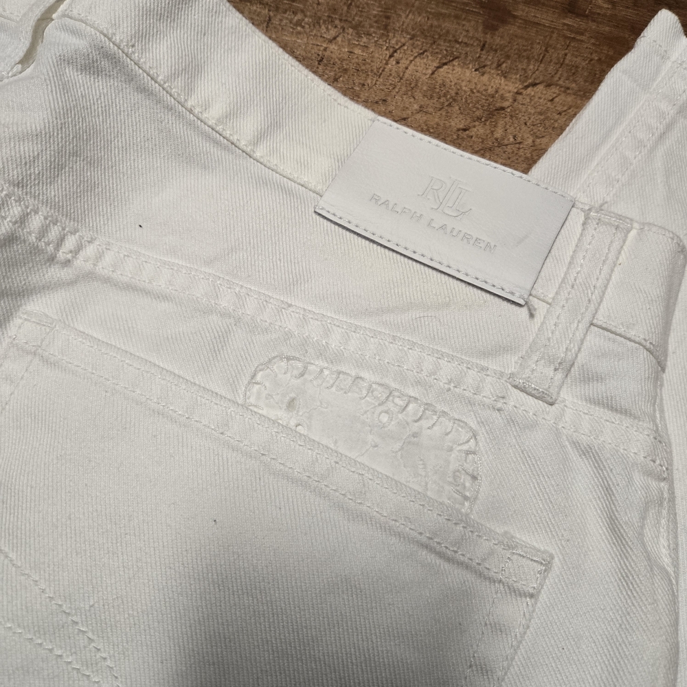 Ralph Lauren Black Label Cream Straight Leg Jeans Distressed Patchwork Size 6 - Picture 11 of 11